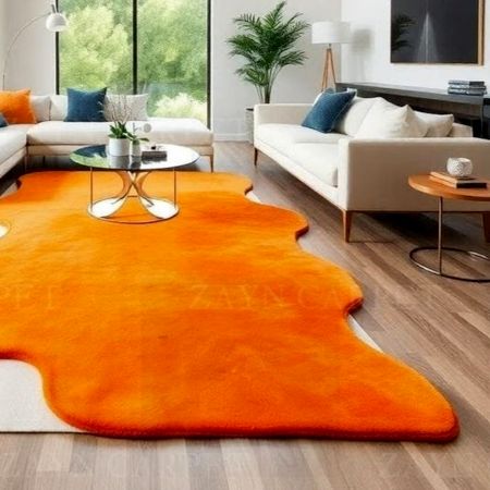 Handcrafted Solid Orange Abstract Modern Living Rug
